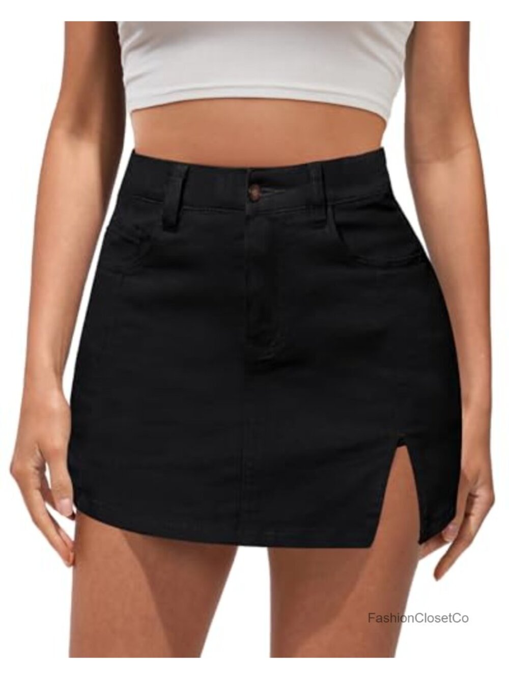 High Waisted Denim Skort with Slit & 5 Pockets Trendy Summer Shorts